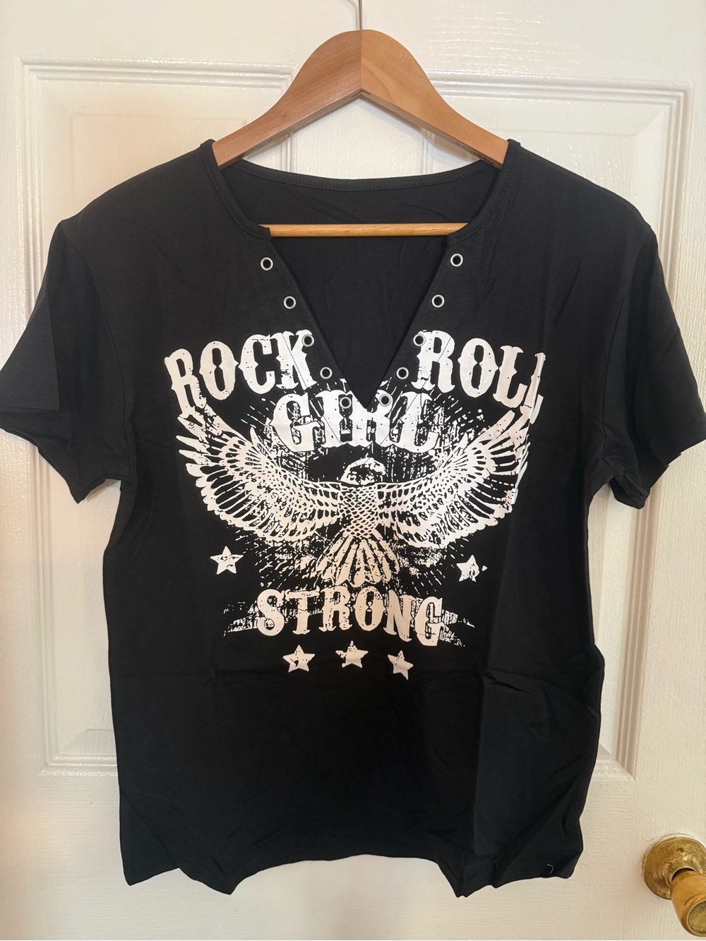 Rock & Roll Graphic V‑Neck Tee - Black *NWOT* (S)